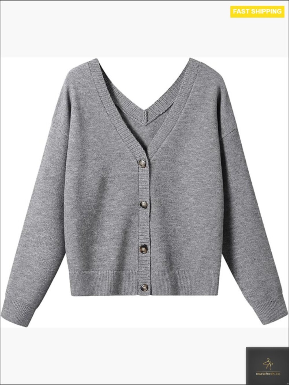 Double V-Neck Button Up Cardigan Soft Knit Long Sleeve Fall Sweater Trendy